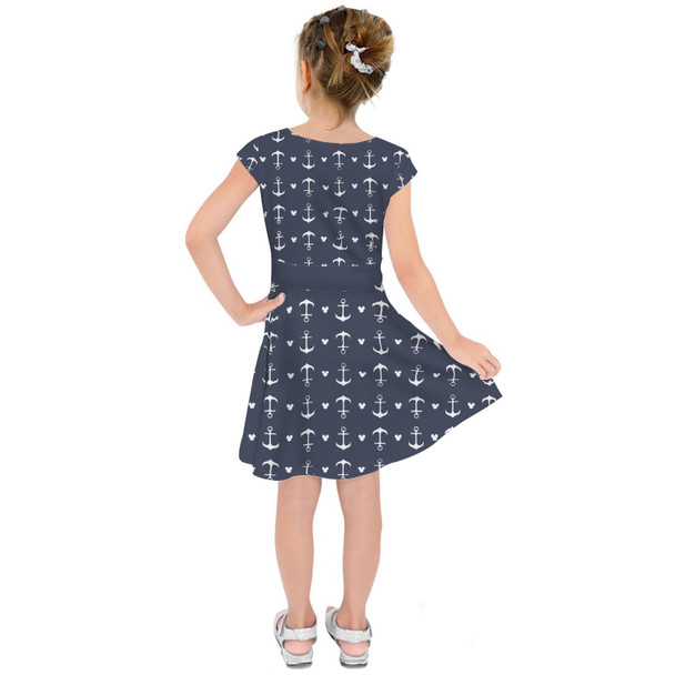 Girls Short Sleeve Skater Dress - Anchors Mouse Ears