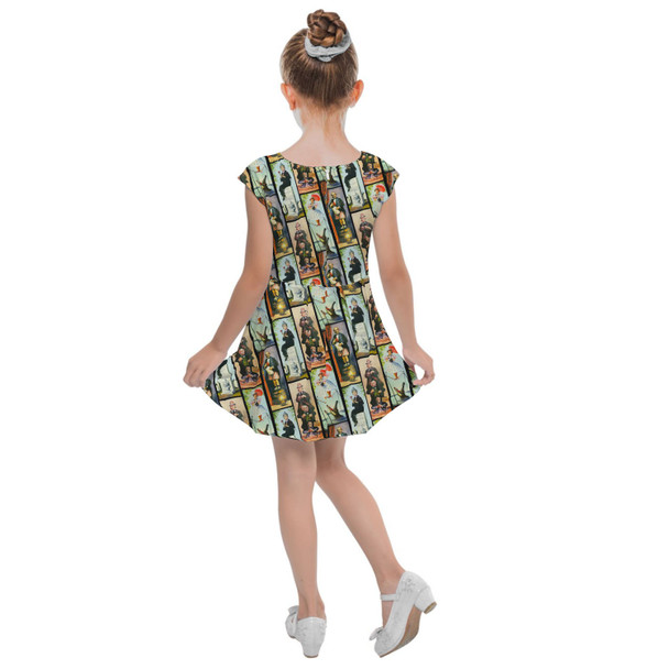 Girls Cap Sleeve Pleated Dress - Haunted Mansion Stretch Paintings