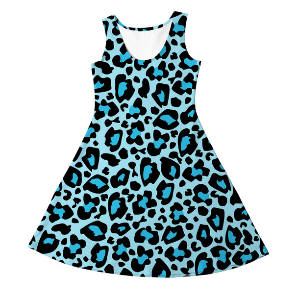 Girls Sleeveless Dress - Ken's Bright Blue Leopard Print