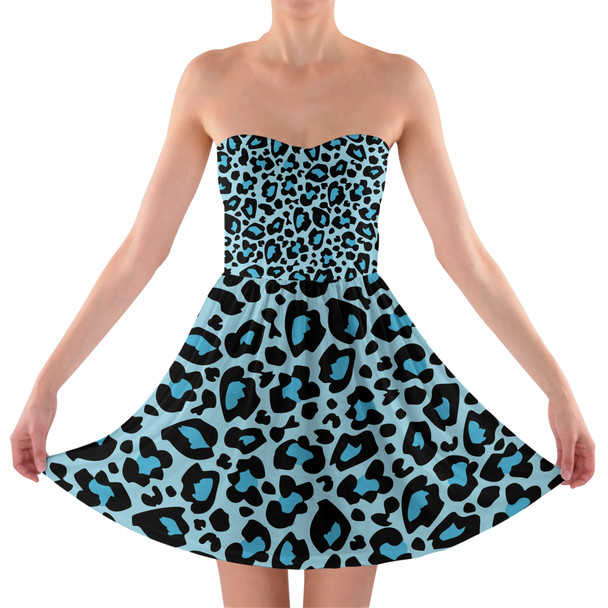 Sweetheart Strapless Skater Dress - Ken's Bright Blue Leopard Print