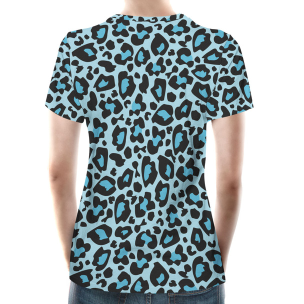 Women's Cotton Blend T-Shirt - Ken's Bright Blue Leopard Print