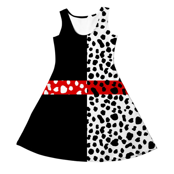 Girls Sleeveless Dress - Cruella de Vil Villains Inspired