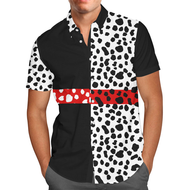 Men's Button Down Short Sleeve Shirt - Cruella de Vil Villains Inspired