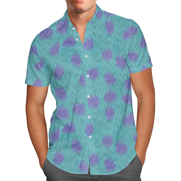 Men's Button Down Short Sleeve Shirt - Sully Fur Monsters Inc Inspired