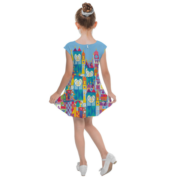 Girls Cap Sleeve Pleated Dress - Its A Small World Disney Parks Inspired