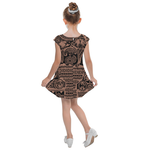 Girls Cap Sleeve Pleated Dress - Maui Tattoos Moana Inspired