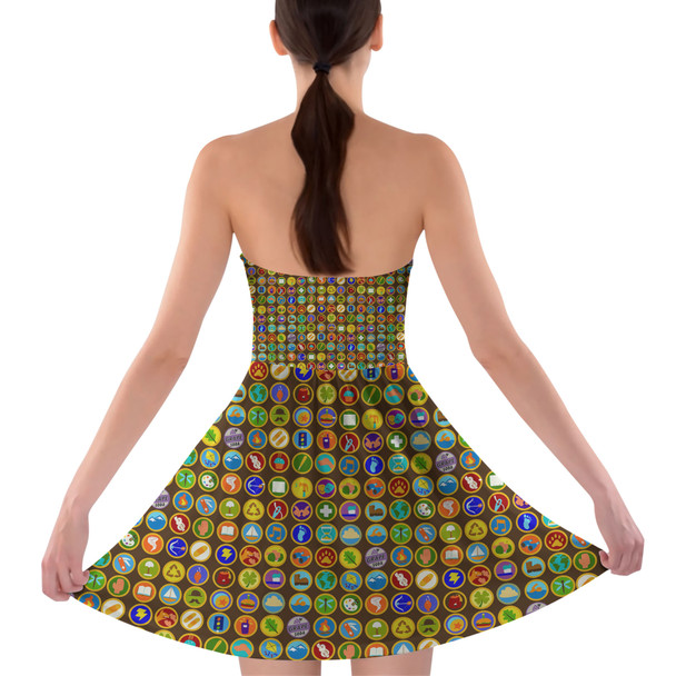 Sweetheart Strapless Skater Dress - Wilderness Explorer Badges Up Inspired