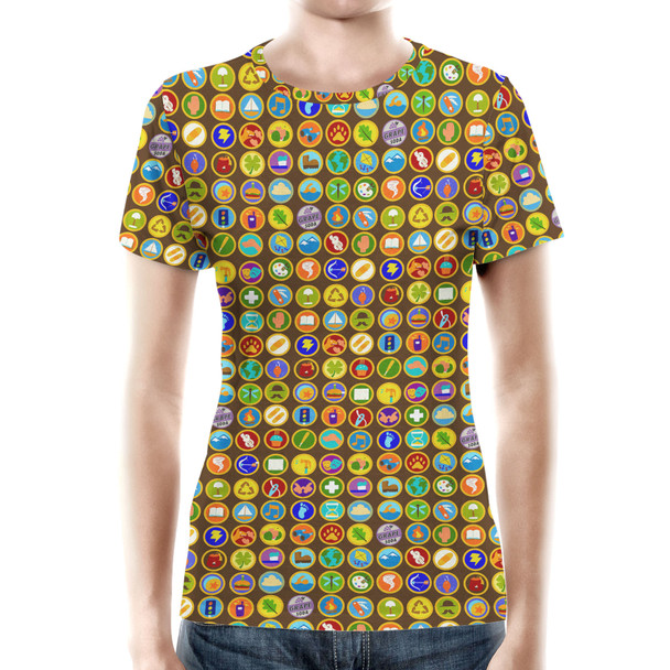 Women's Cotton Blend T-Shirt - Wilderness Explorer Badges Up Inspired