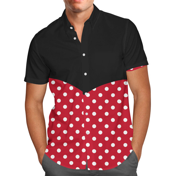 Men's Button Down Short Sleeve Shirt - Minnie Rock The Dots