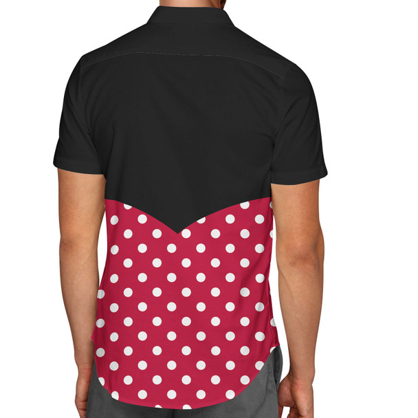 Men's Button Down Short Sleeve Shirt - Minnie Rock The Dots