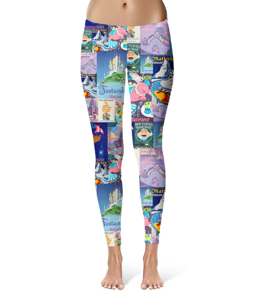 Sport Leggings - Fantasyland Vintage Attraction Posters