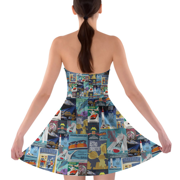 Sweetheart Strapless Skater Dress - Tomorrowland Vintage Attraction Posters