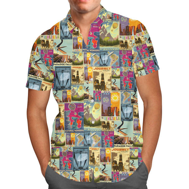 Men's Button Down Short Sleeve Shirt - Pixar Up Travel Posters