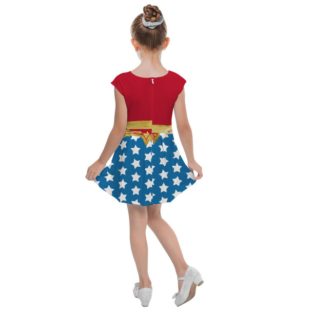 Girls Cap Sleeve Pleated Dress - Wonder Woman Super Hero Inspired