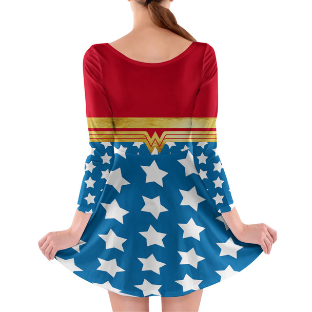 Longsleeve Skater Dress - Wonder Woman Super Hero Inspired