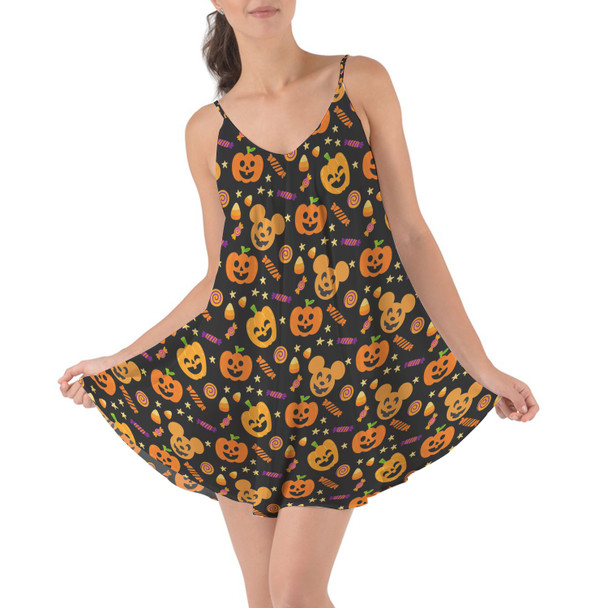 Beach Cover Up Dress - Halloween Mickey Pumpkins