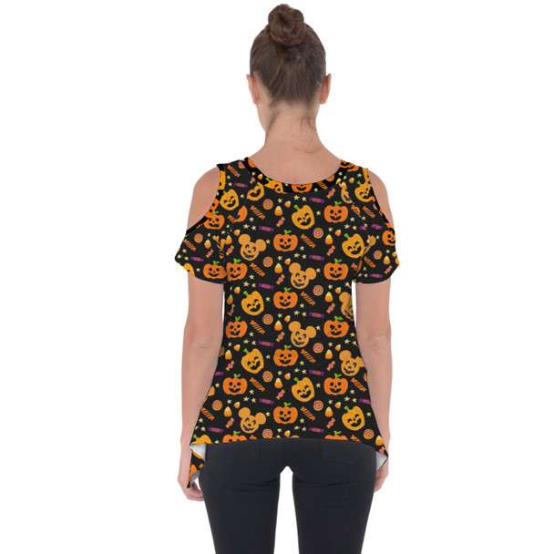 Cold Shoulder Tunic Top - Halloween Mickey Pumpkins