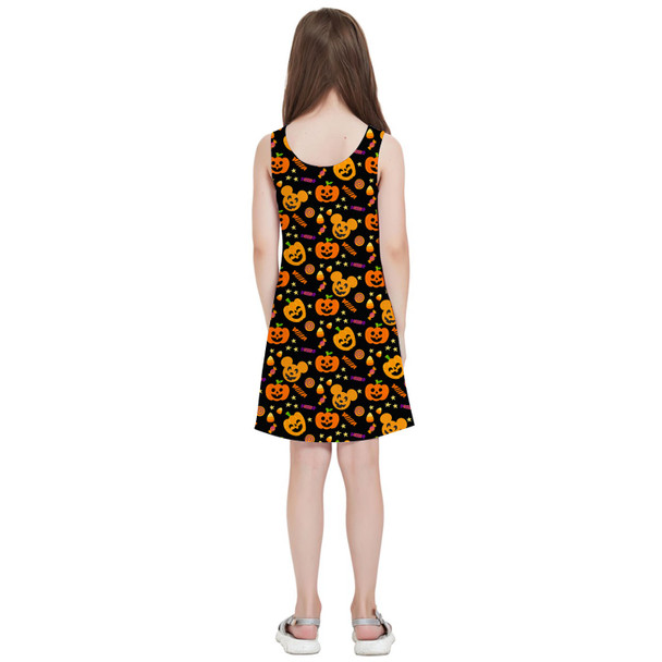 Girls Sleeveless Dress - Halloween Mickey Pumpkins