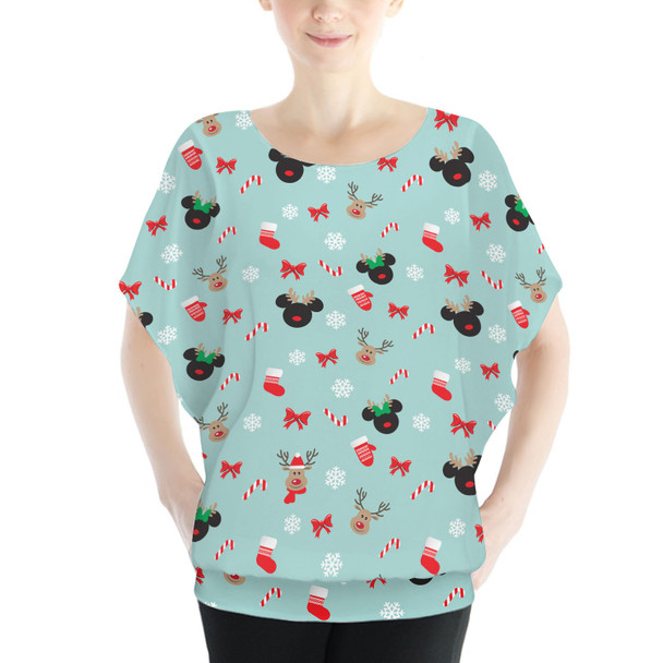 Batwing Chiffon Top - Christmas Mickey & Minnie Reindeers