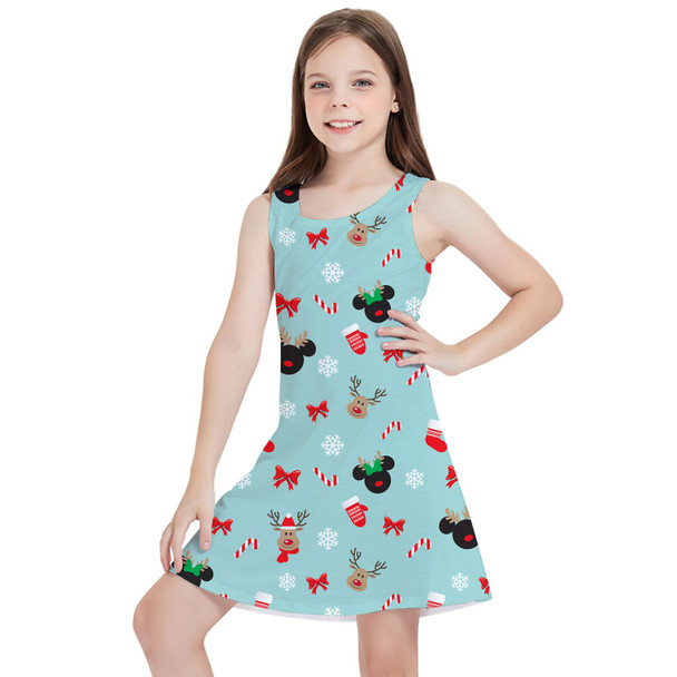 Girls Sleeveless Dress - Christmas Mickey & Minnie Reindeers