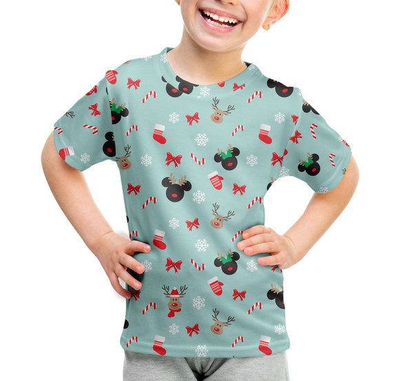 Youth Cotton Blend T-Shirt - Christmas Mickey & Minnie Reindeers