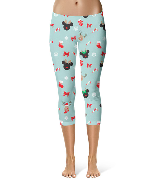 Sport Capri Leggings - Christmas Mickey & Minnie Reindeers