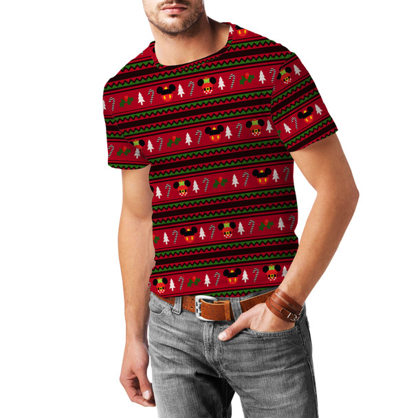 Men's Cotton Blend T-Shirt - Christmas Mickey & Minnie Sweater Pattern