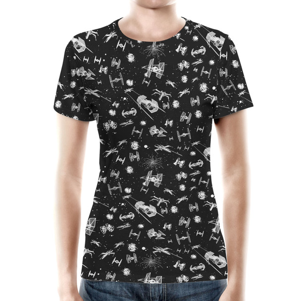 Women's Cotton Blend T-Shirt - Space Ship Battle Star Wars Inspired