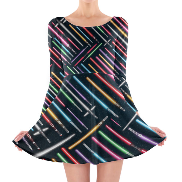 Longsleeve Skater Dress - Lightsabers Star Wars Inspired