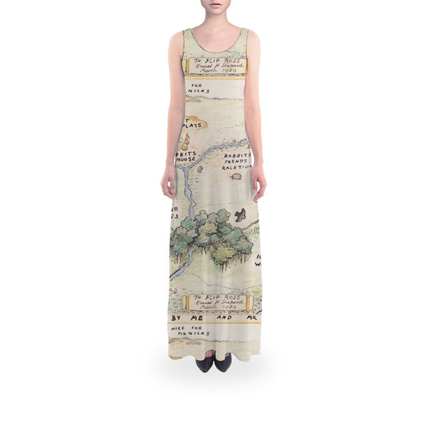 Flared Maxi Dress - Hundred Acre Wood Map Winnie The Pooh Inspired