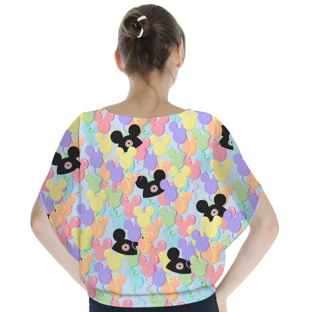 Batwing Chiffon Top - Pastel Mickey Ears Balloons Disney Inspired