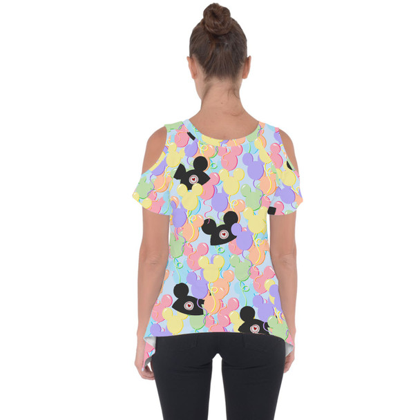 Cold Shoulder Tunic Top - Pastel Mickey Ears Balloons Disney Inspired