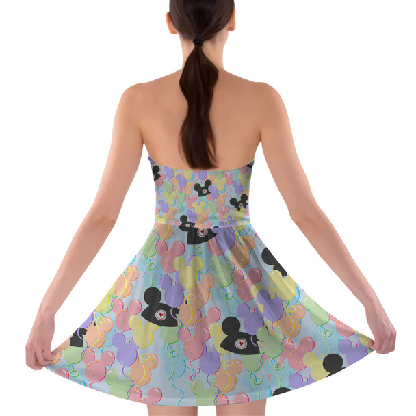 Sweetheart Strapless Skater Dress - Pastel Mickey Ears Balloons Disney Inspired