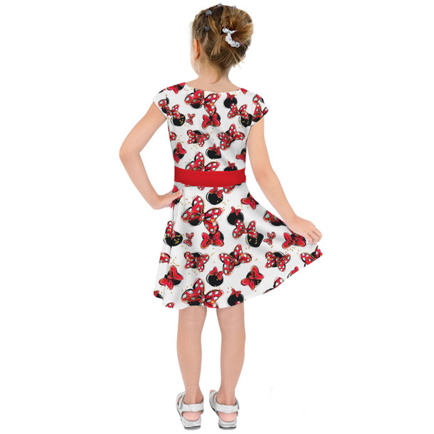 Girls Short Sleeve Skater Dress - Minnie Bows and Mouse Ears