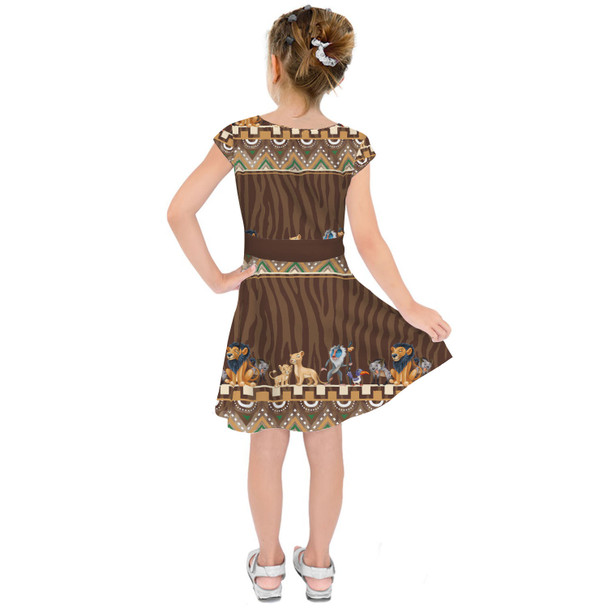 Girls Short Sleeve Skater Dress - Tribal Stripes Lion King Inspired