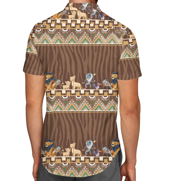 Men's Button Down Short Sleeve Shirt - Tribal Stripes Lion King Inspired