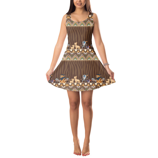 Sleeveless Flared Dress - Tribal Stripes Lion King Inspired