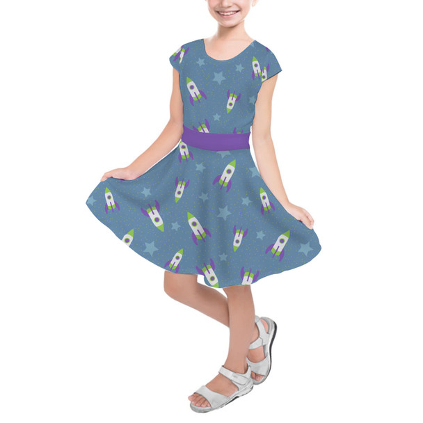 Girls Short Sleeve Skater Dress - Buzz Lightyear Space Ships