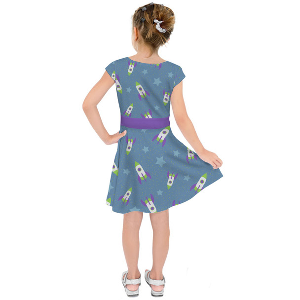 Girls Short Sleeve Skater Dress - Buzz Lightyear Space Ships