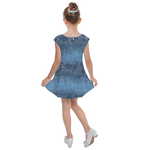 Girls Cap Sleeve Pleated Dress - Toy Story Line Drawings