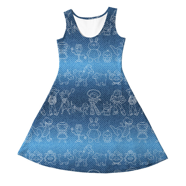 Girls Sleeveless Dress - Toy Story Line Drawings