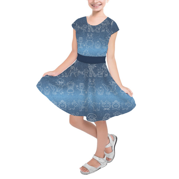 Girls Short Sleeve Skater Dress - Toy Story Line Drawings