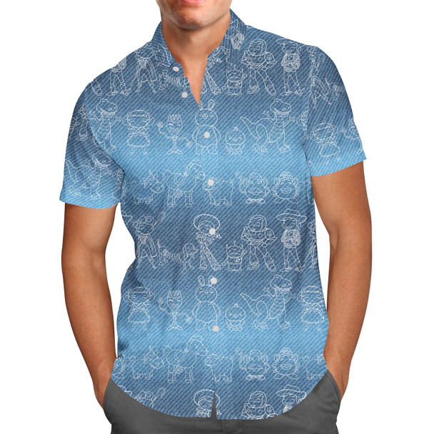 Men's Button Down Short Sleeve Shirt - Toy Story Line Drawings