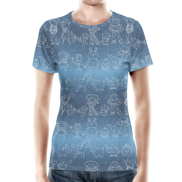 Women's Cotton Blend T-Shirt - Toy Story Line Drawings