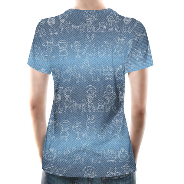 Women's Cotton Blend T-Shirt - Toy Story Line Drawings