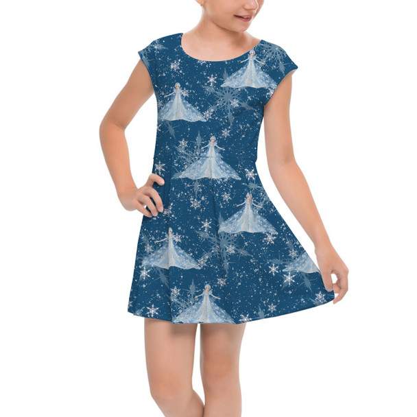 Girls Cap Sleeve Pleated Dress - Elsa Crystals