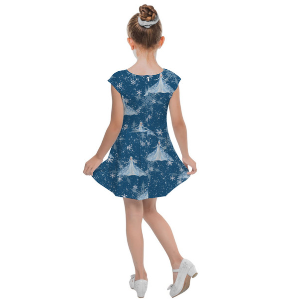 Girls Cap Sleeve Pleated Dress - Elsa Crystals