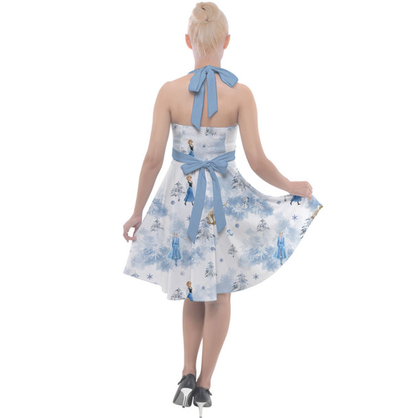 Halter Vintage Style Dress - Winter Landscape Frozen Inspired