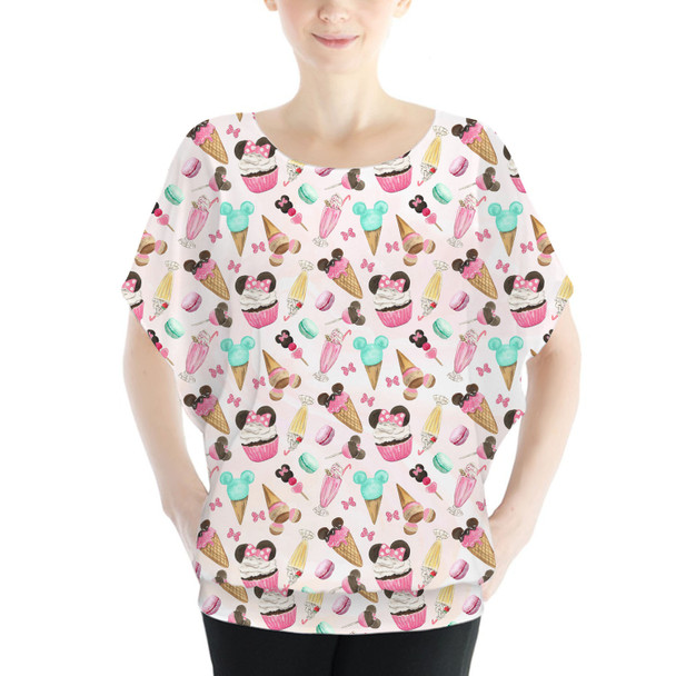 Batwing Chiffon Top - Mouse Ears Snacks in Pastel Watercolor