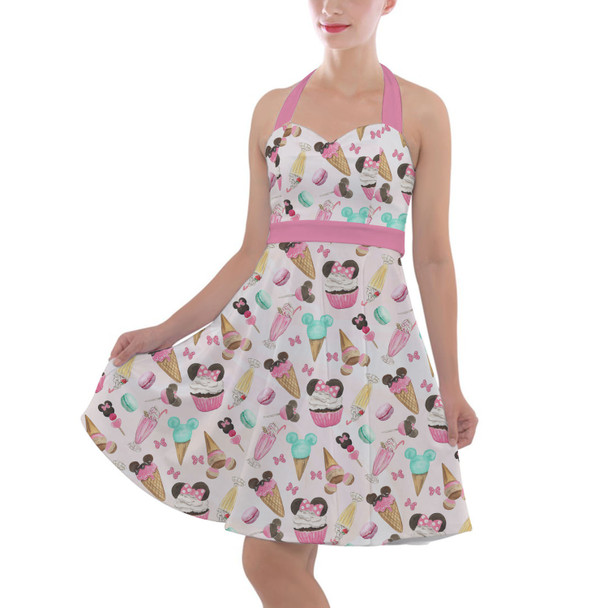 Halter Vintage Style Dress - Mouse Ears Snacks in Pastel Watercolor